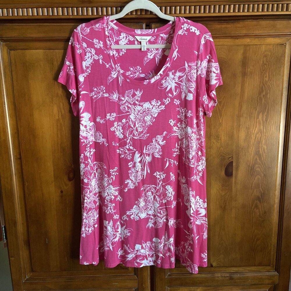 Soma Cool Nights Sleep Shirt Size Large Vibrant Pink Floral Print Loungewear